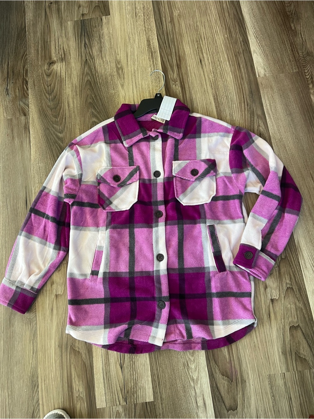 Zenana Outfitters Pink Plaid Teddy Shacket